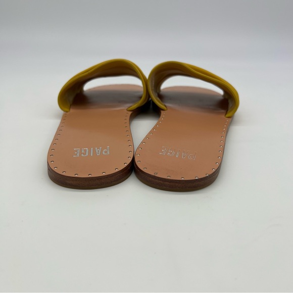 PAIGE Emilia Leather Slide Sandals Mustard Yellow Ruched Band Womens 8.5 US - Picture 8 of 13